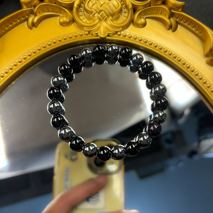 Natural Black Agate Beaded Bracelet (Unisex Stretch Bead Jewelry)