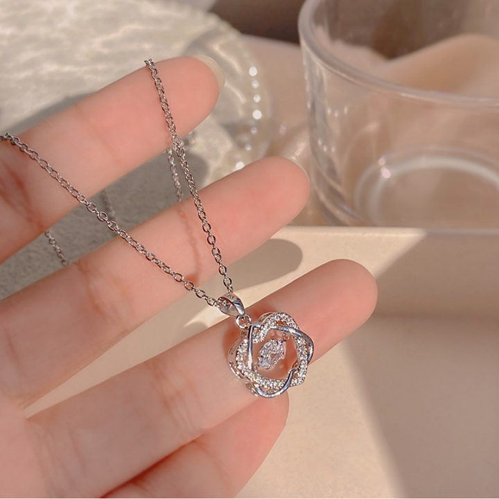 Rotatable Four-Leaf Clover Diamond Necklace, Gold & Silver 2 Colors, Dainty Choker