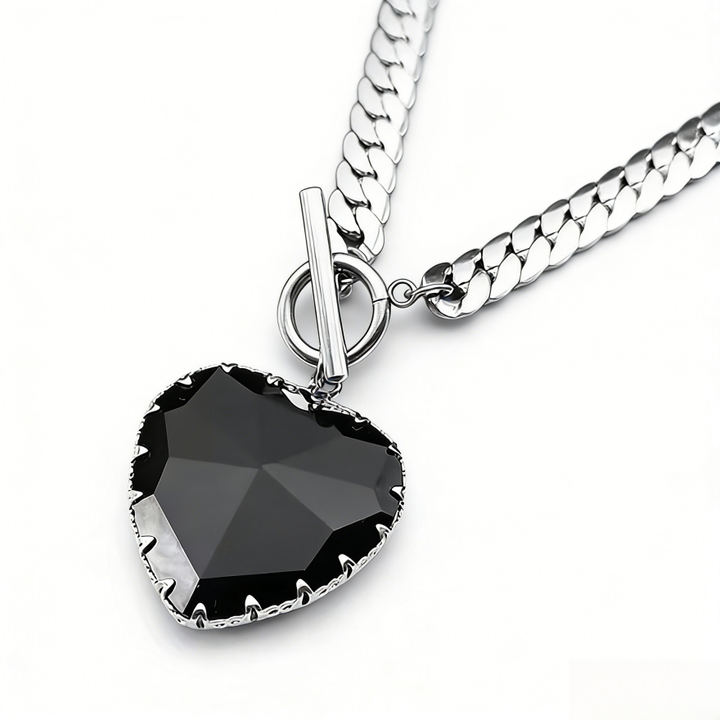 Large Heart Gemstone OT Clasp Cuban Link Necklace (Goth Sweet & Edgy Choker)