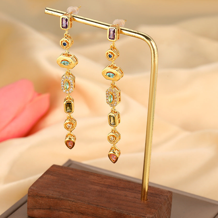 Rainbow Gradient Gemstone Drop Earrings (2 Colors Luxury Statement Earrings)
