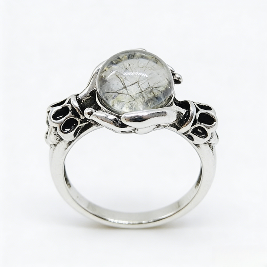 Vintage Prophecy Magic Crystal Ball Ring (Light Luxury Niche Dark Style Band)