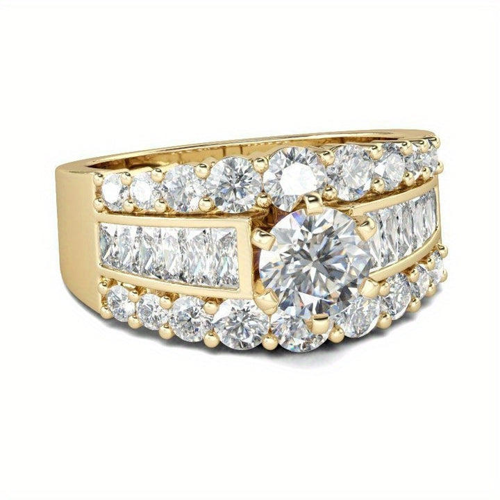 Multi-Row Diamond Wide Gold-Tone Ring (Luxury Opulent Statement Band)