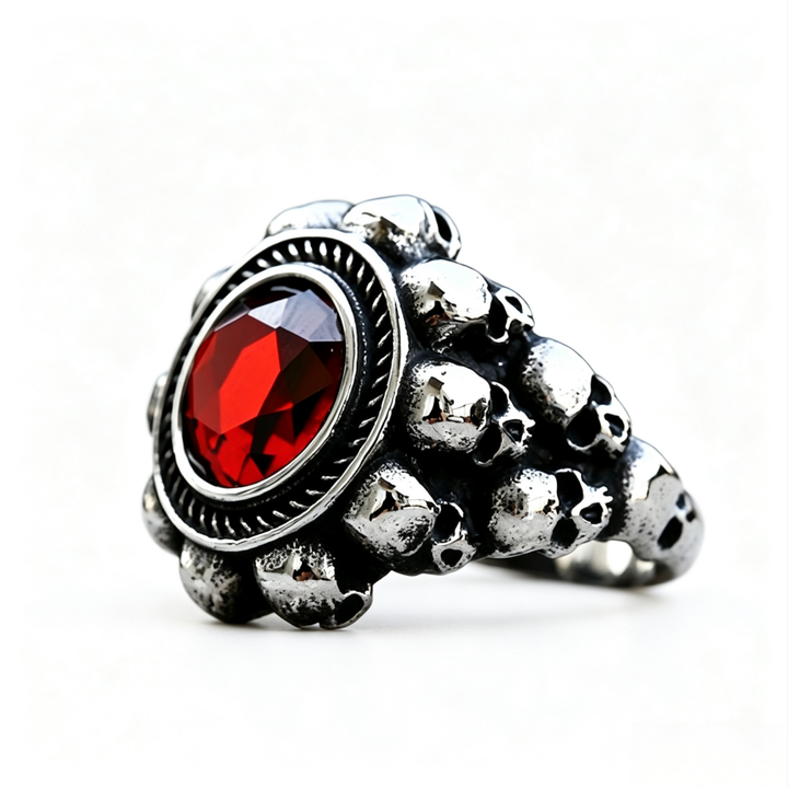 Surrounding‑Skull Red Diamond Vintage Ring