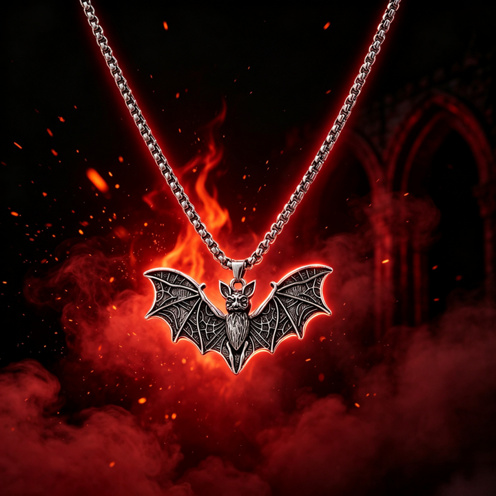Vintage Gothic Bat Pendant Necklace, Antique Metal Dark Style Halloween Jewelry