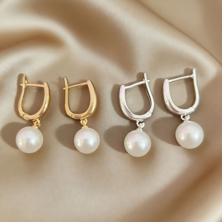 U-Shaped Horseshoe Pearl Hoop Earrings (Minimalist Daily Wear Jewelry)