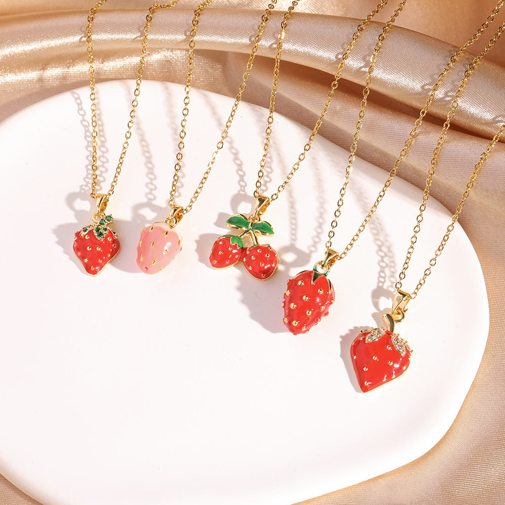 Sweet Cherry Pendant Necklace Collection (Gold Tone Delicate Chokers)