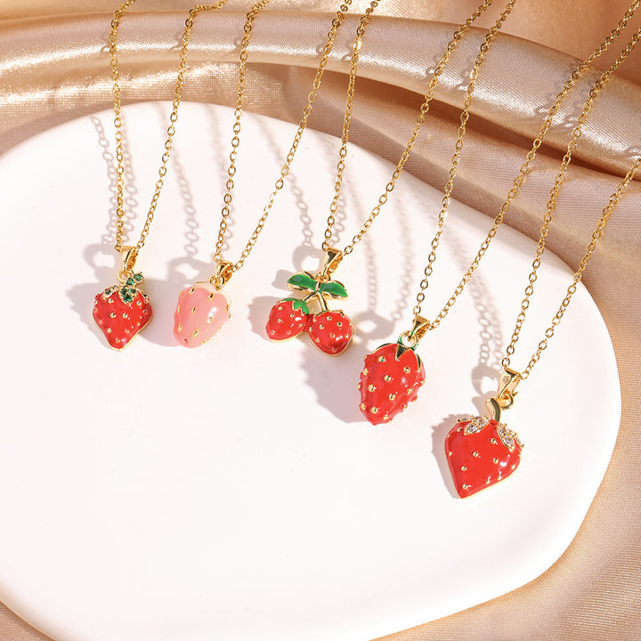 Sweet Cherry Pendant Necklace Collection (Gold Tone Delicate Chokers)