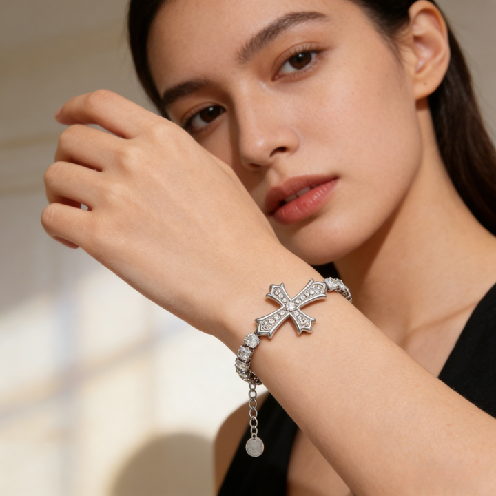 Cross Pavé Tennis Bracelet (2 Colors Delicate Statement Bangle)