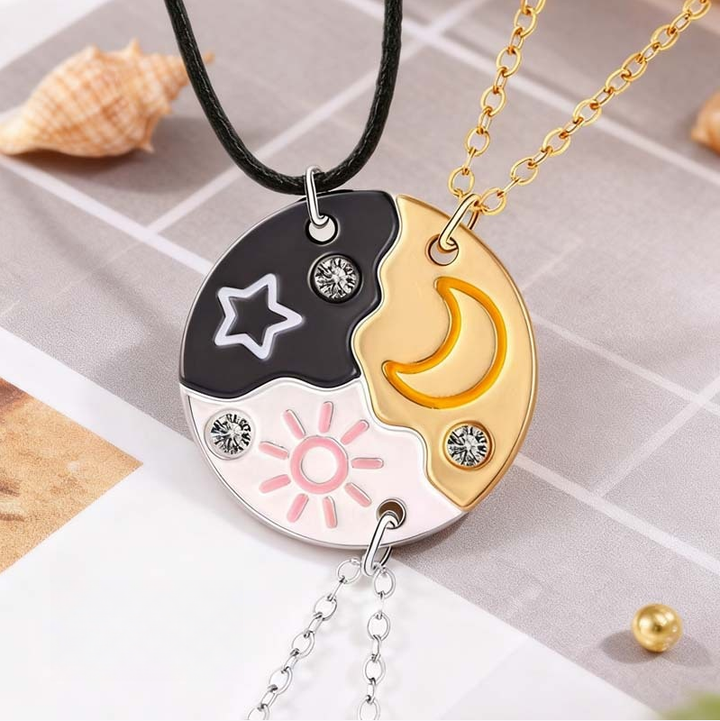 Sun Moon Magnetic Best Friend Necklace Set (Matching Sun & Moon Pendant)