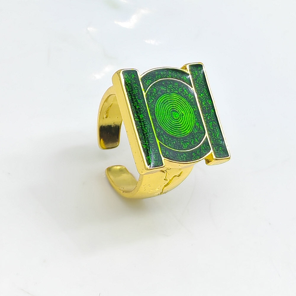 Geometric Green Enamel Open Ring