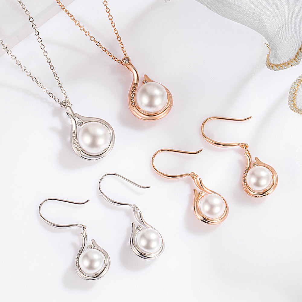 Teardrop Pearl Light Luxury Jewelry Set (Necklace + Drop Earrings)
