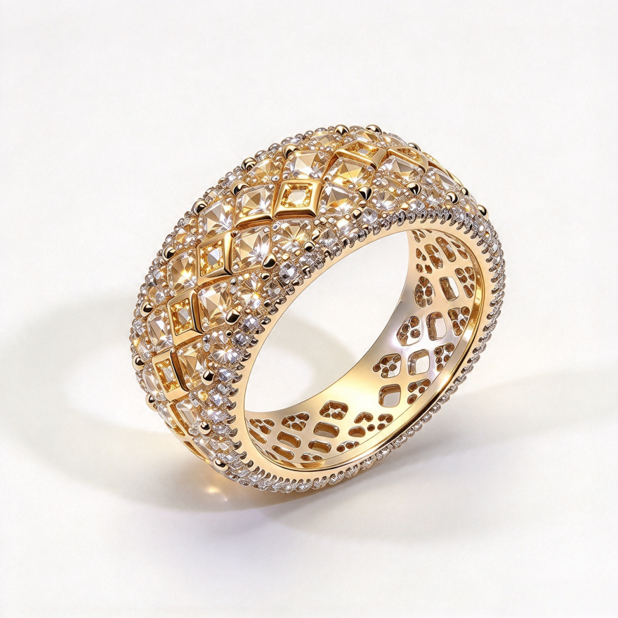 Two-Tone Full Paved Wide Band Ring