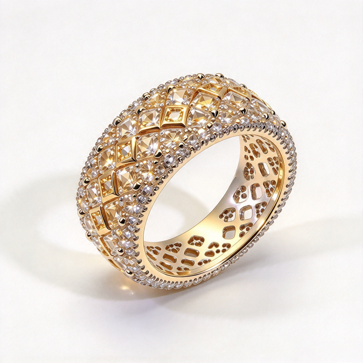 Two-Tone Full Paved Wide Band Ring