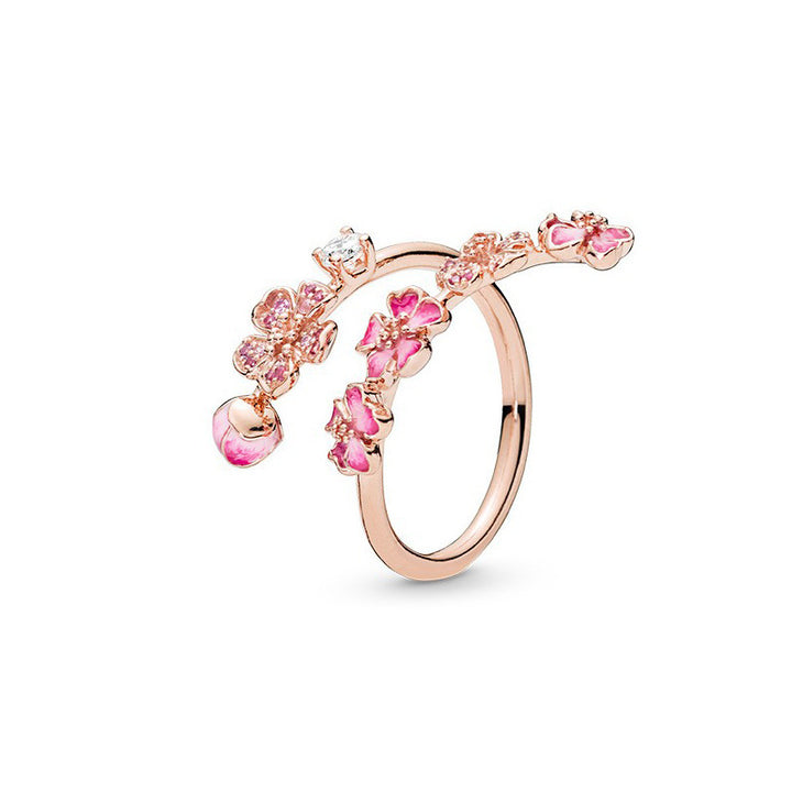 Pink Floral Cluster Open Ring (Light Luxury Niche Romantic Band)
