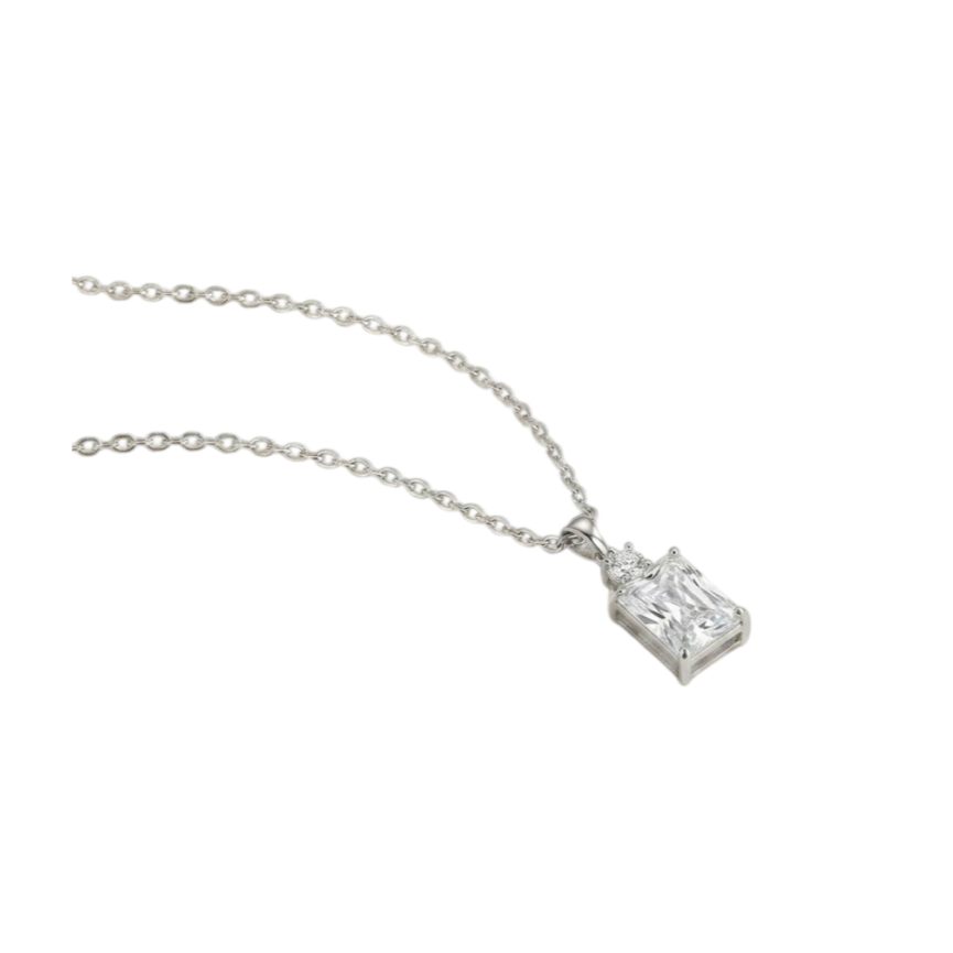Emerald‑Cut Two‑Stone Pendant Necklace, Two‑Color Options