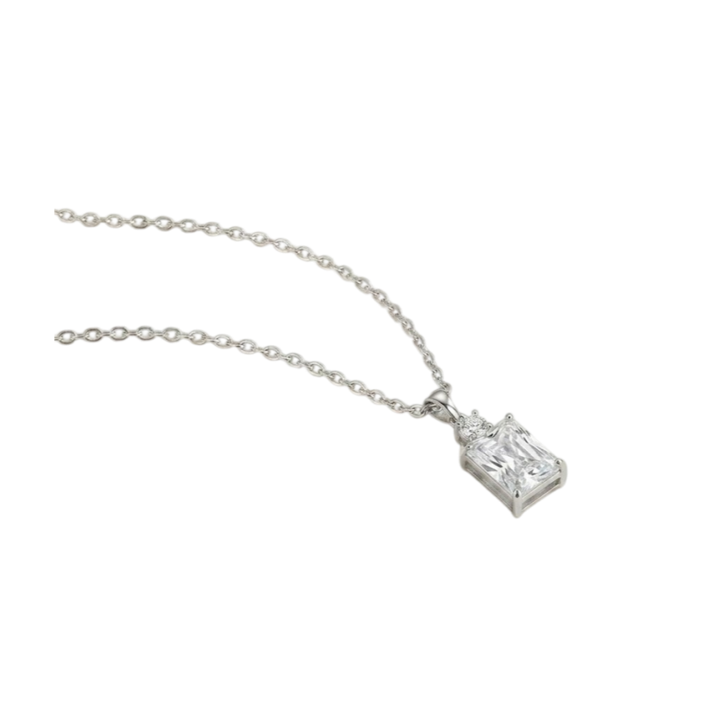 Emerald‑Cut Two‑Stone Pendant Necklace, Two‑Color Options