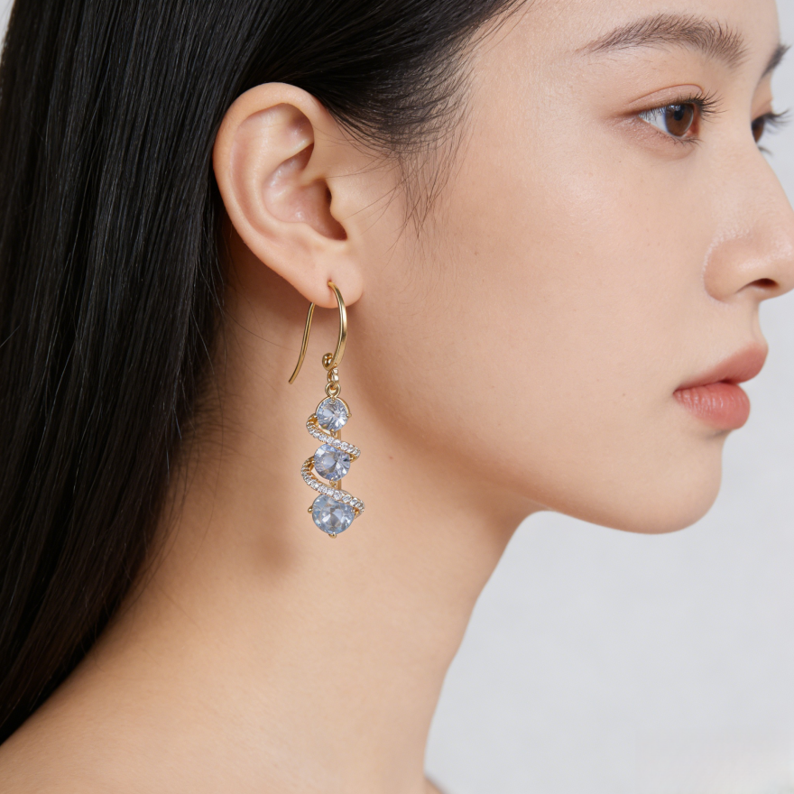Luxury Spiral Pavé Drop Earrings (Versatile Gold Tone Dangles)