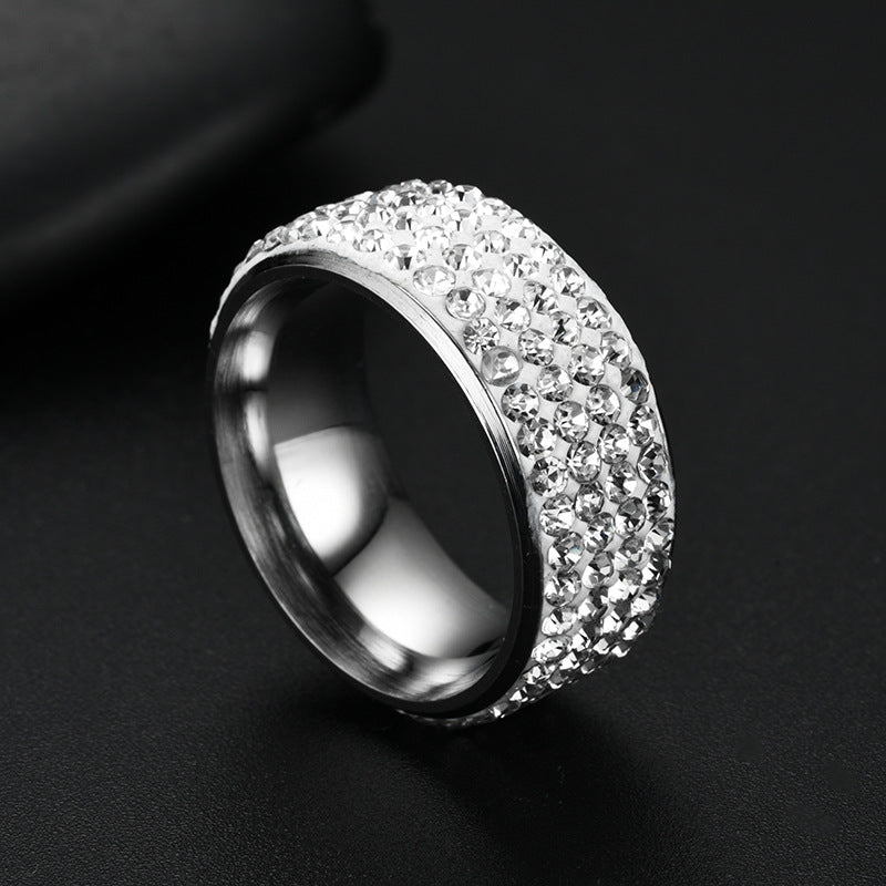 Multi-Row Pavé Wide Band Ring (Edgy Titanium Steel Statement Ring)