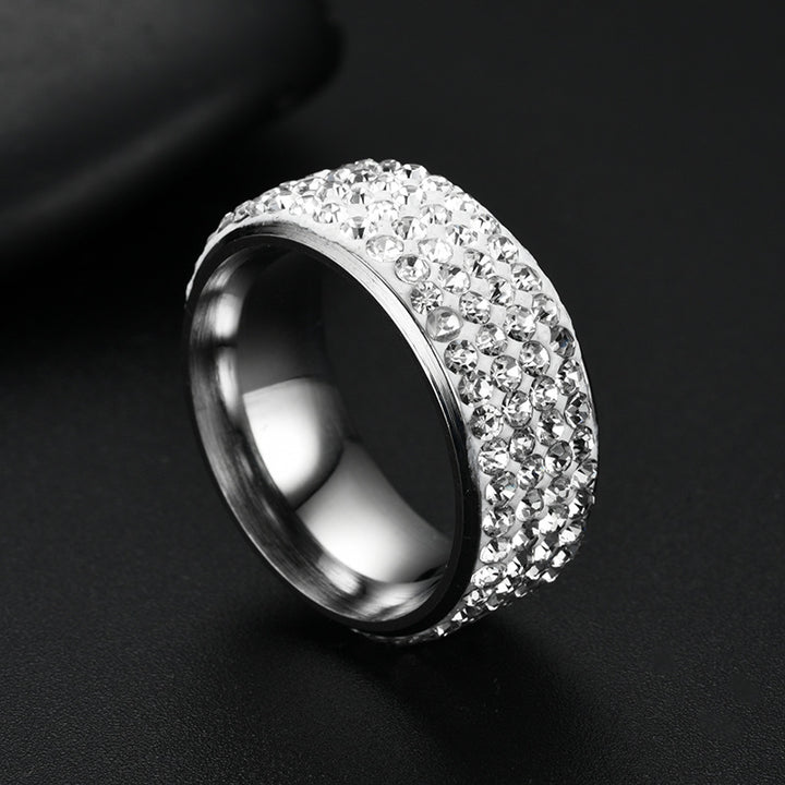 Multi-Row Pavé Wide Band Ring (Edgy Titanium Steel Statement Ring)