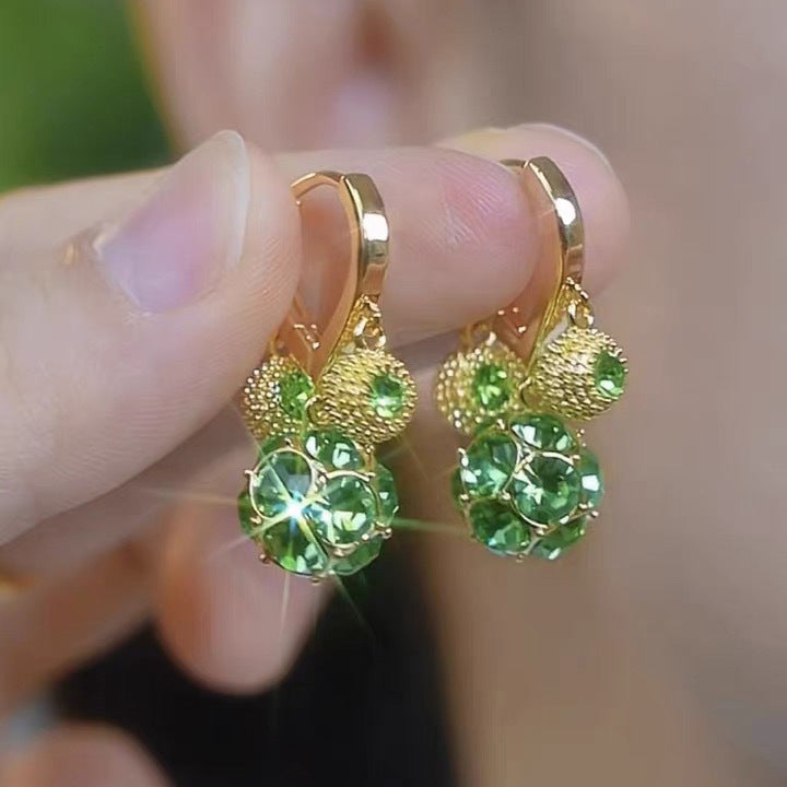 Multi-Color Diamond Sparkle Ball Heart Huggie Earrings (Delicate Dangle Statement Hoops)