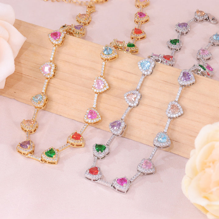 Rainbow Heart Diamond Choker & Bracelet Set (Dopamine Sweet-Cool Vibe Style)