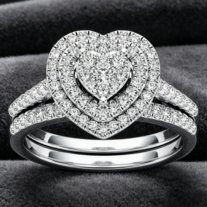 Double Layer Heart Full diamond Stackable Ring Set (Delicate Luxury Engagement Band)