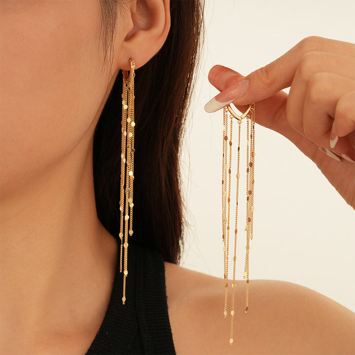 Sequin Tassel Long Threader Earrings (2 Colors Delicate Luxury Drop Earrings)