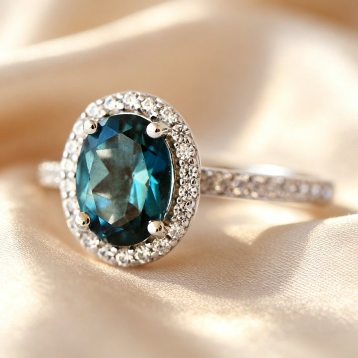 Oval‑Cut Centre Stone Halo Pave Ring For Women