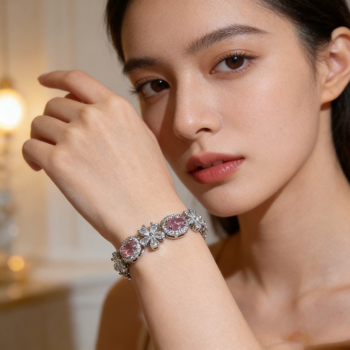 Gemstone & Flower Diamond Tennis Bracelet (Multi-Color Luxury Statement Bangle)