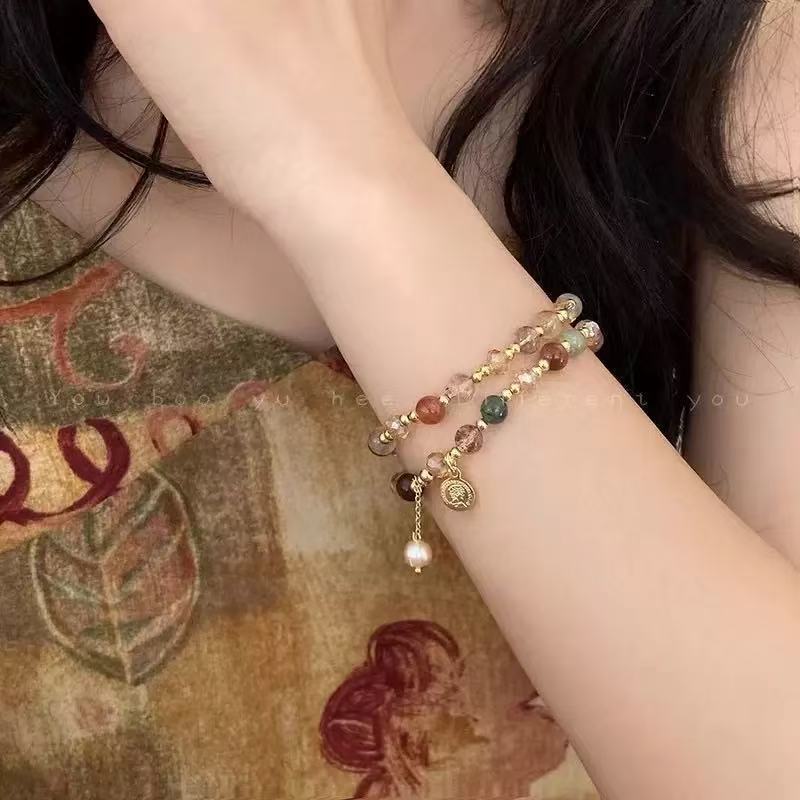 Multicolored Rutilated Quartz Double‑Layer Beaded Bracelet