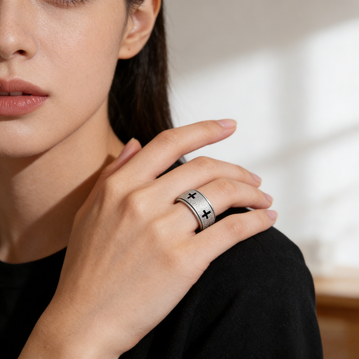 Cross Pattern Matte Spinner Ring (2 Colors Unisex Anxiety Band)