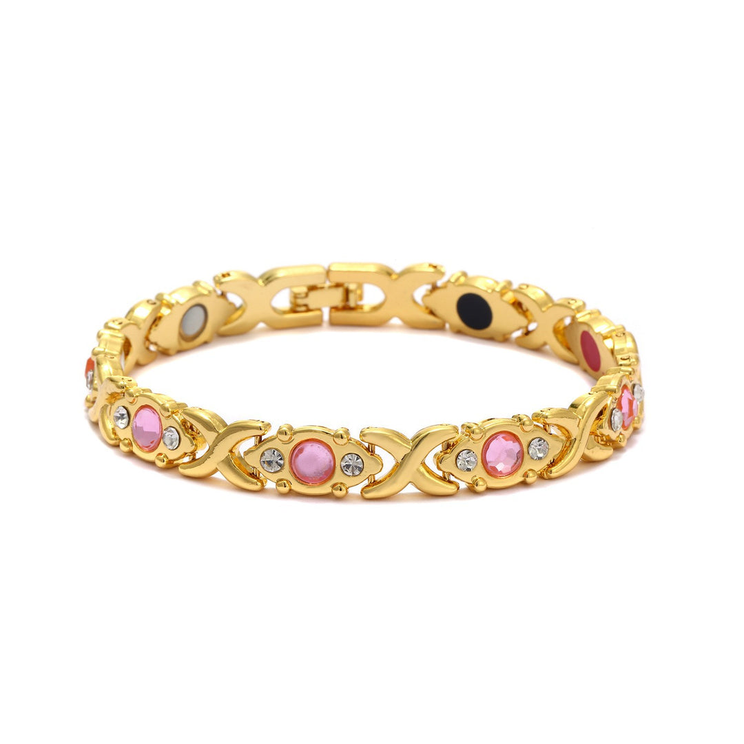 Fashion Detachable Magnetic Energy Bracelet with Zinc Alloy and Rhinestone
