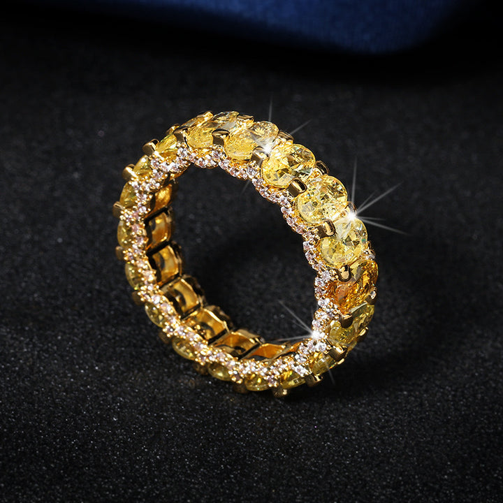 Oval-Cut Full-Diamond Eternity Ring (Yellow/White Diamond Women's Luxury Style)