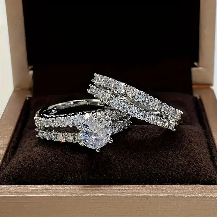 Full Diamond Layered Couple Rings (Luxury Glamorous Multi-Color Style)