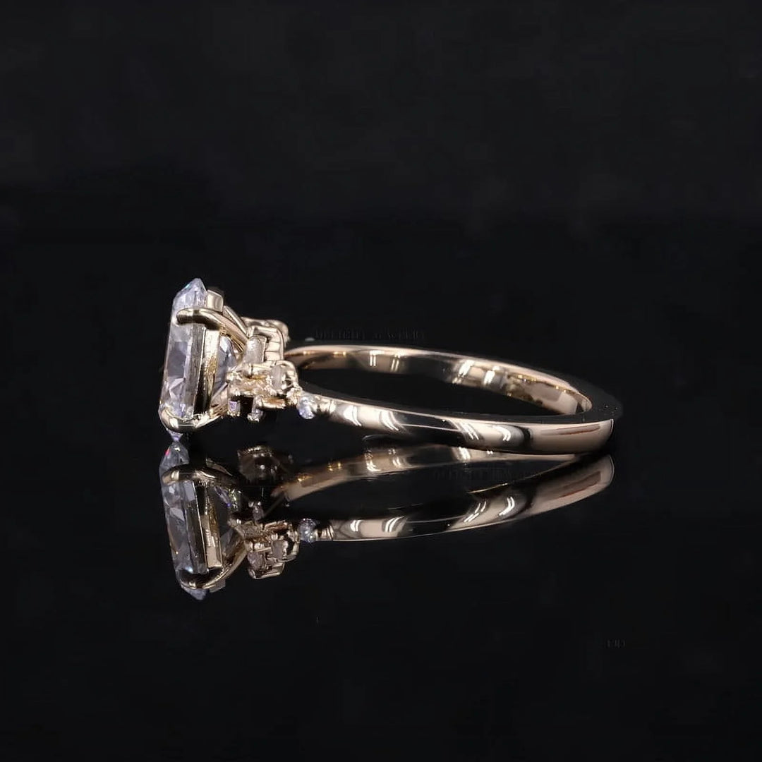 Unique SnowDrift Oval Moissanite Engagement Ring for Women, 18K Gold