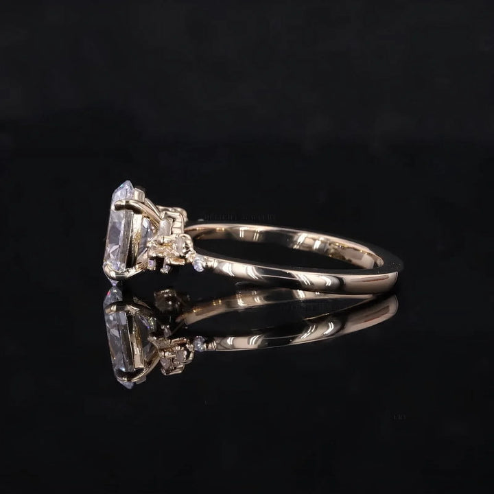 Unique SnowDrift Oval Moissanite Engagement Ring for Women, 18K Gold