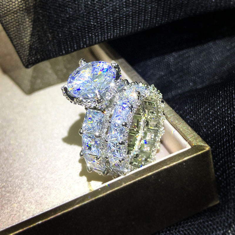 Fashion Large Zircon Statement Ring Set for Women