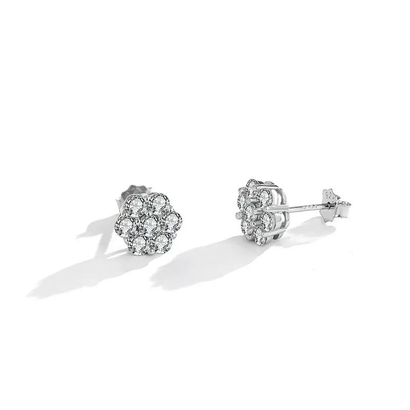 Hip-Hop S925 Silver Snowflake Stud Earrings for Women