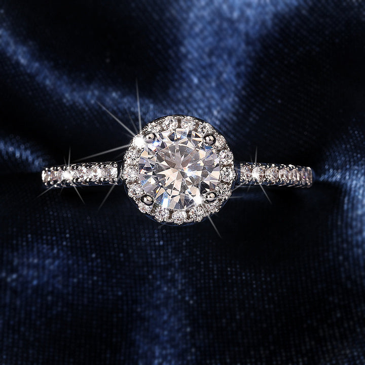 Brilliant Halo Round Moissanite Engagement Ring for Women