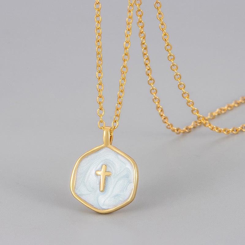 Color Enamel Cross Pendant Necklace for Women – Minimalist Versatile Choker