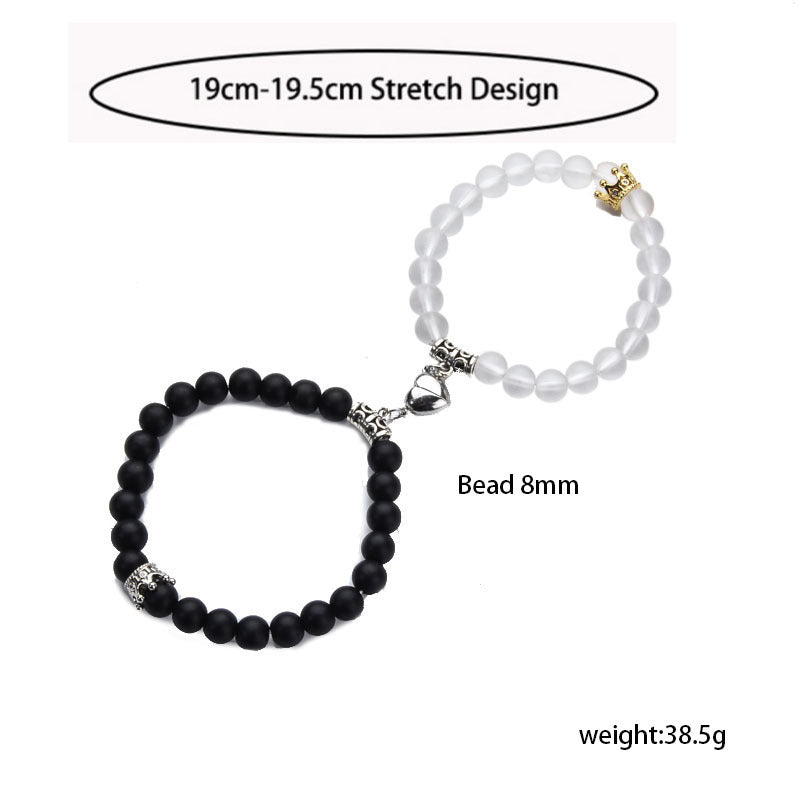 Magnetic Heart Couple Bracelets with Agate Beads – Purple Love Stone Gift Set