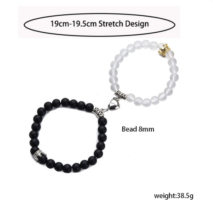 Magnetic Heart Couple Bracelets with Agate Beads – Purple Love Stone Gift Set