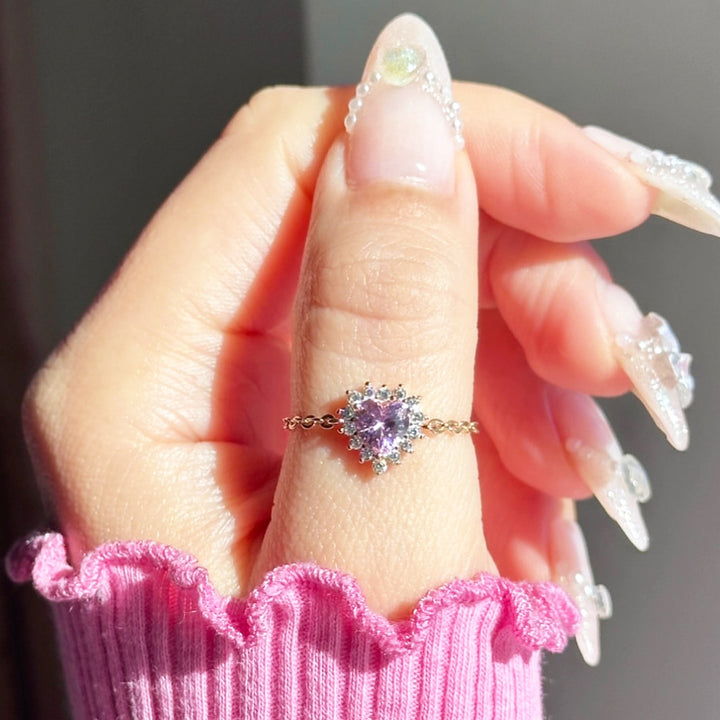 Colored Heart Diamond Adjustable Chain Ring (Sweet Vitality Multi-Color Style)