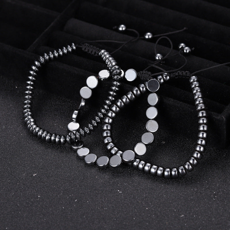 Black Obsidian Geometric Arrow Braided Bracelet with Adjustable Magnetic Beads