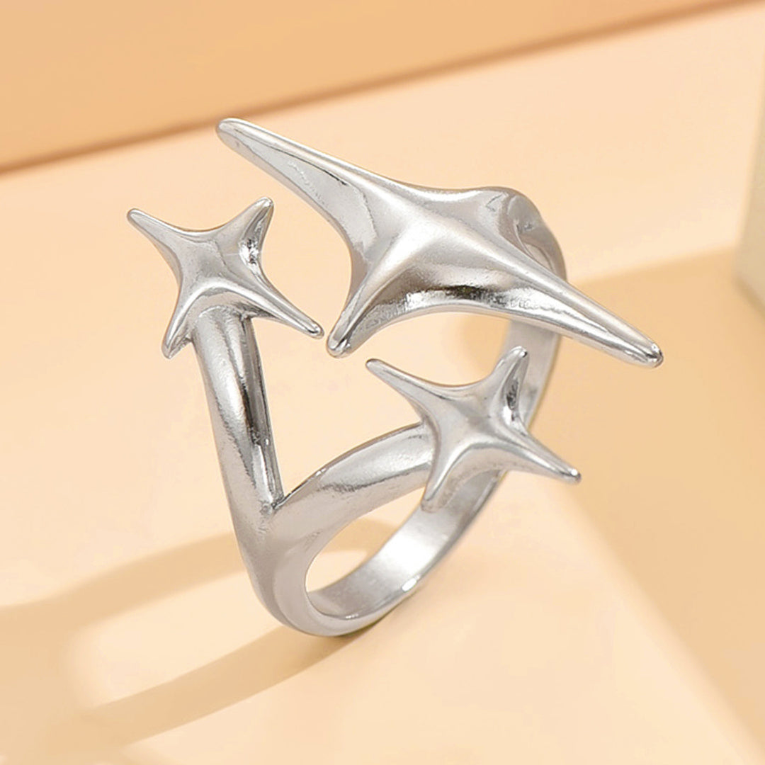 Irregular Triple Star Open S925 Silver Ring for Women, 18K Gold Plated