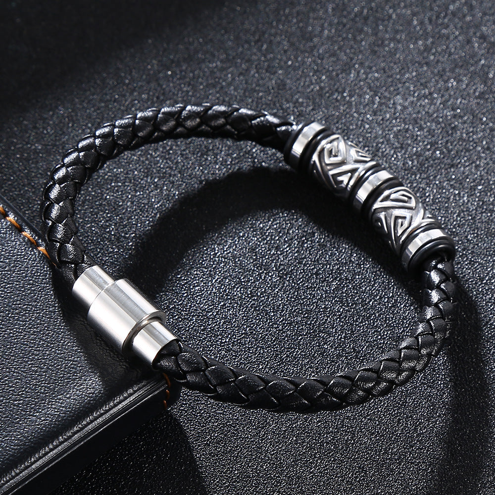 Titanium Steel & Genuine Leather Braided Bracelet · Trendsetter Essential