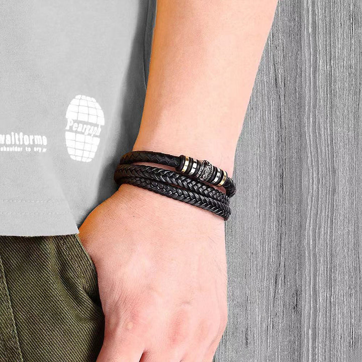 Men's Multi-Layer Braided Leather Bracelet with Magnetic Clasp