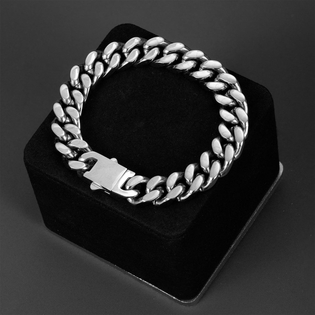 Polished Titanium Steel Chunky Cuban Chain Hip-Hop Necklace · Four-Side Cut Bold Chain