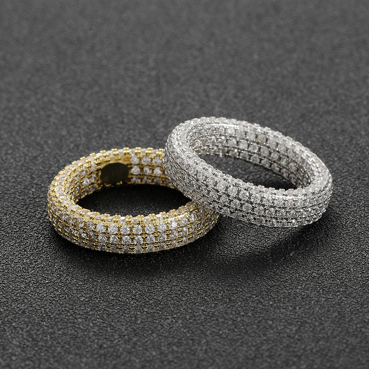 Full Zircon Hip-Hop Sterling Silver Ring · 18K Gold Plated 6mm Band