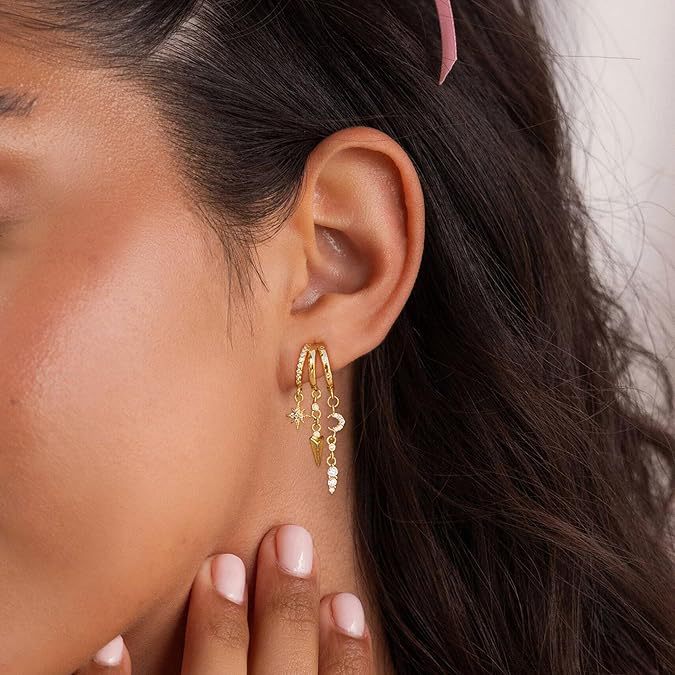 S925 Sterling Silver 18K Gold-Plated Irregular Tassel Zircon Hoop Earrings
